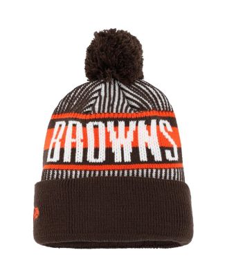 Youth Boys and Girls Brown Cleveland Browns Striped Cuffed Knit Hat with Pom