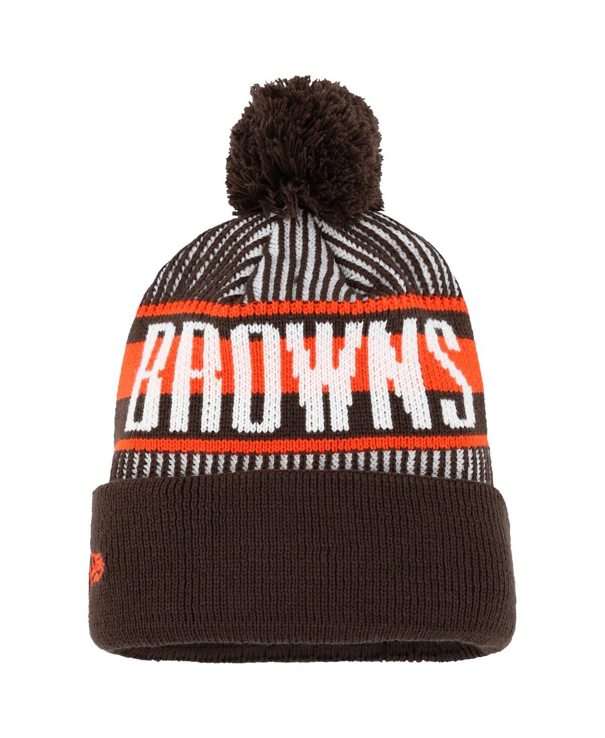 Youth Boys and Girls New EraCleveland Browns Striped Cuffed Knit Hat with Pom - Brown