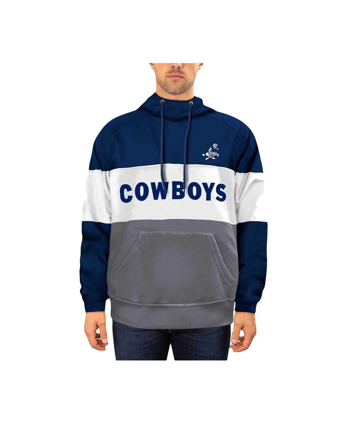 New Era Men's  Navy, White Distressed Dallas Cowboys Big And Tall Retro Joe Pullover Hoodie In Navy,white