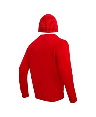 Men's Red Kansas City Chiefs Crewneck Pullover Sweater and Cuffed Knit Hat Box Gift Set