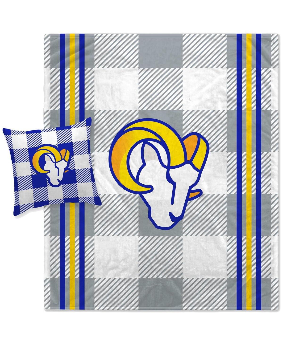 Pegasus Home Fashions Los Angeles Rams Gray Plaid Stripes Blanket And Pillow Combo Set In Multi