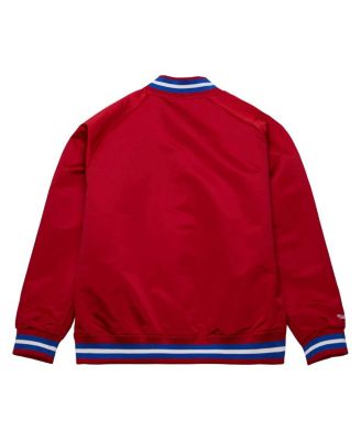 Men's Red Philadelphia 76ers Hardwood Classics Throwback Wordmark Raglan Full-Snap Jacket