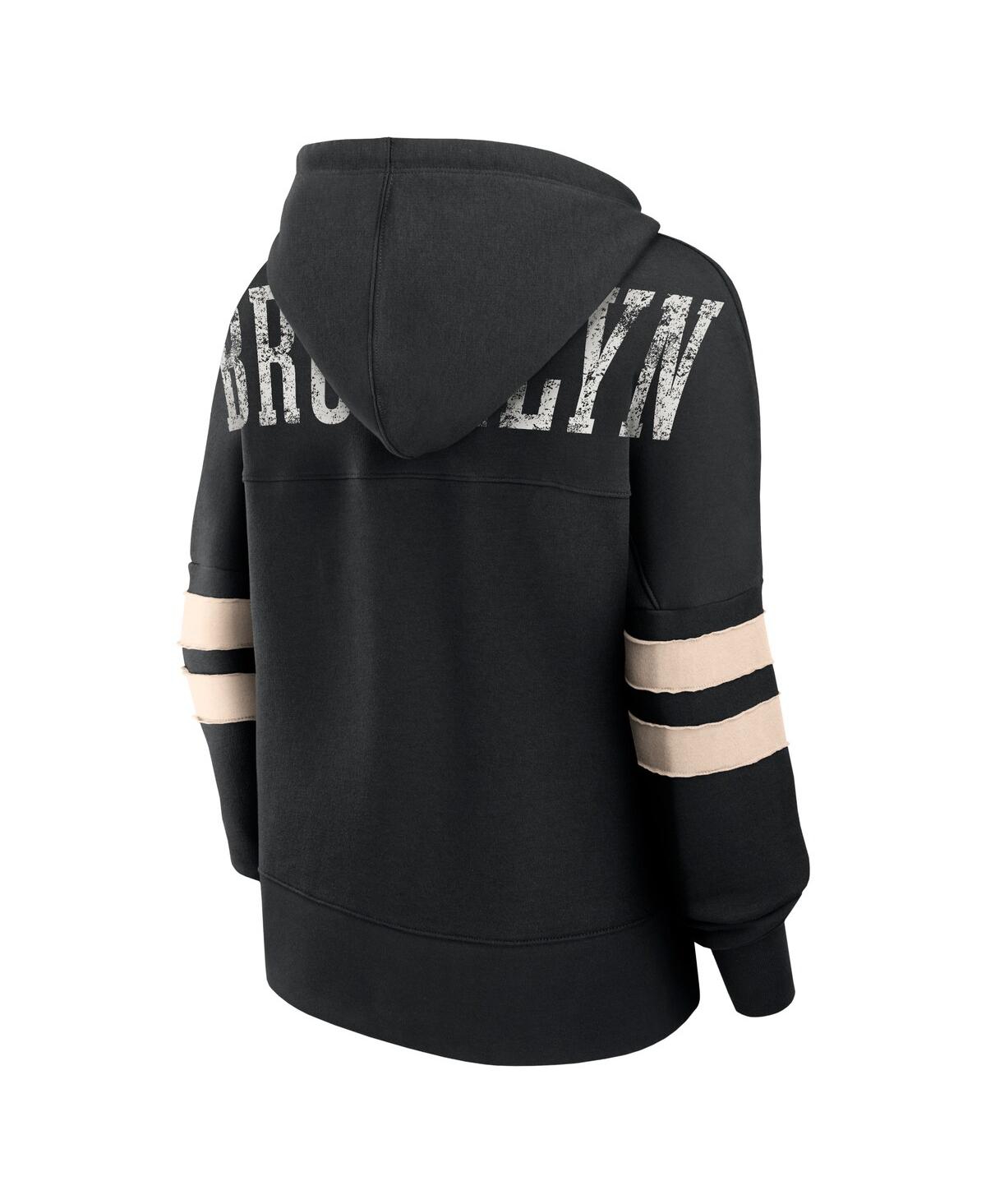 Fanatics Branded Black Brooklyn Nets Bold Move Dolman V-neck Pullover Hoodie In Black