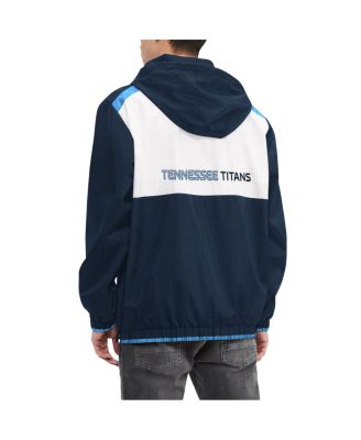 Men's Navy, White Tennessee Titans Carter Half-Zip Hooded Top