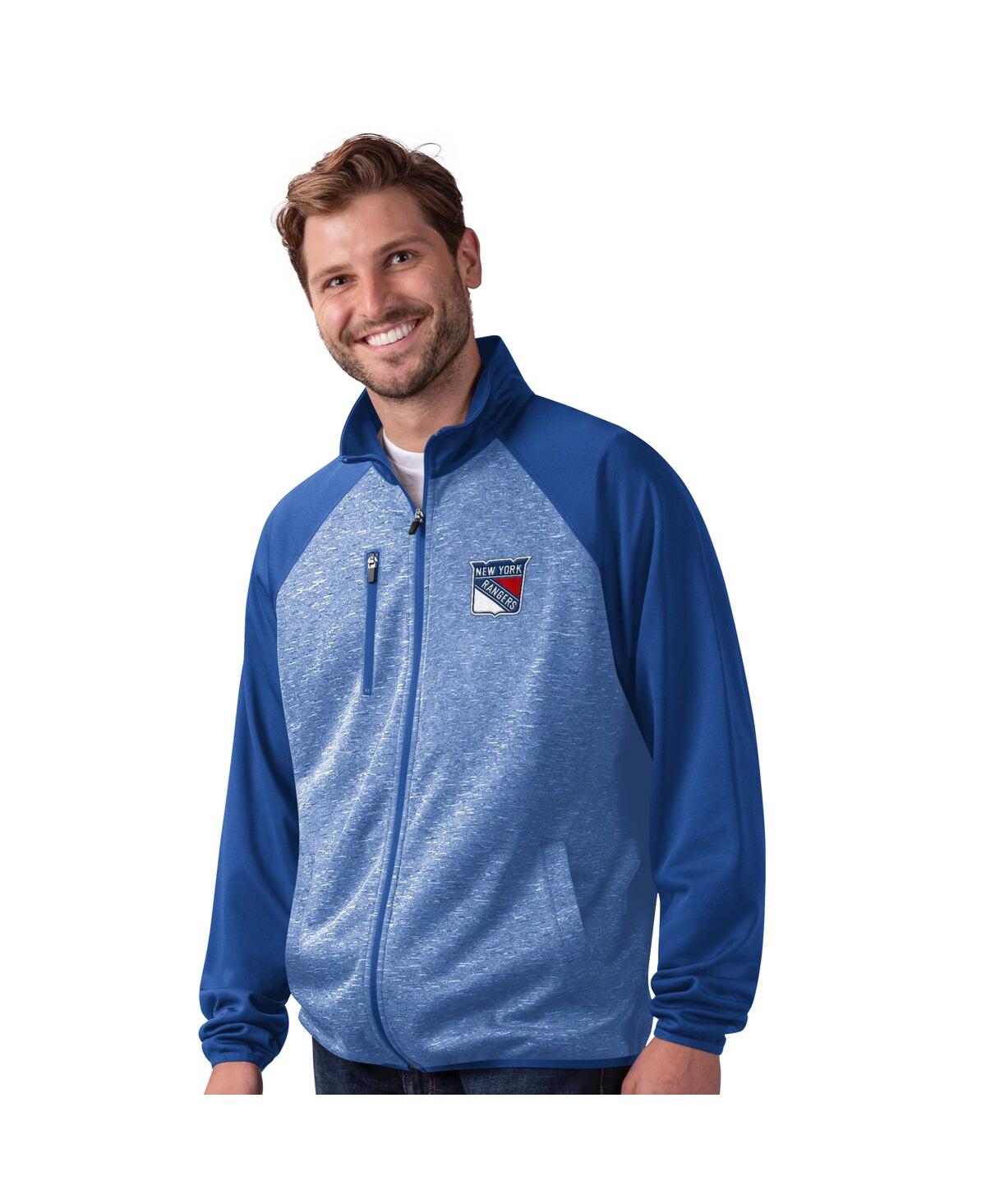 Shop G-iii Sports By Carl Banks Men's  Blue New York Rangers Runners Raglan Full-zip Track Jacket