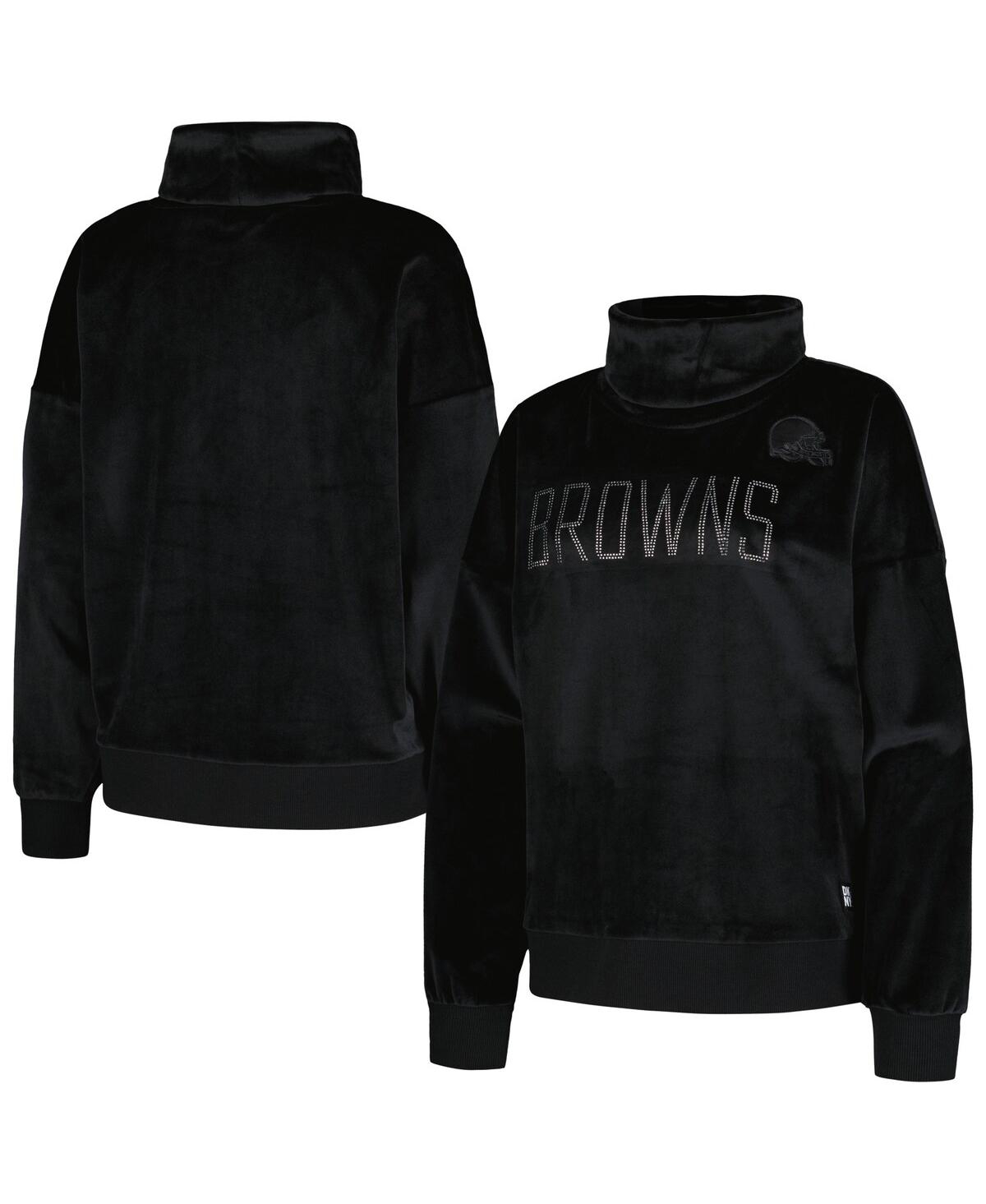 Shop Dkny Women's  Sport Black Cleveland Browns Deliliah Rhinestone Funnel Neck Pullover Sweatshirt