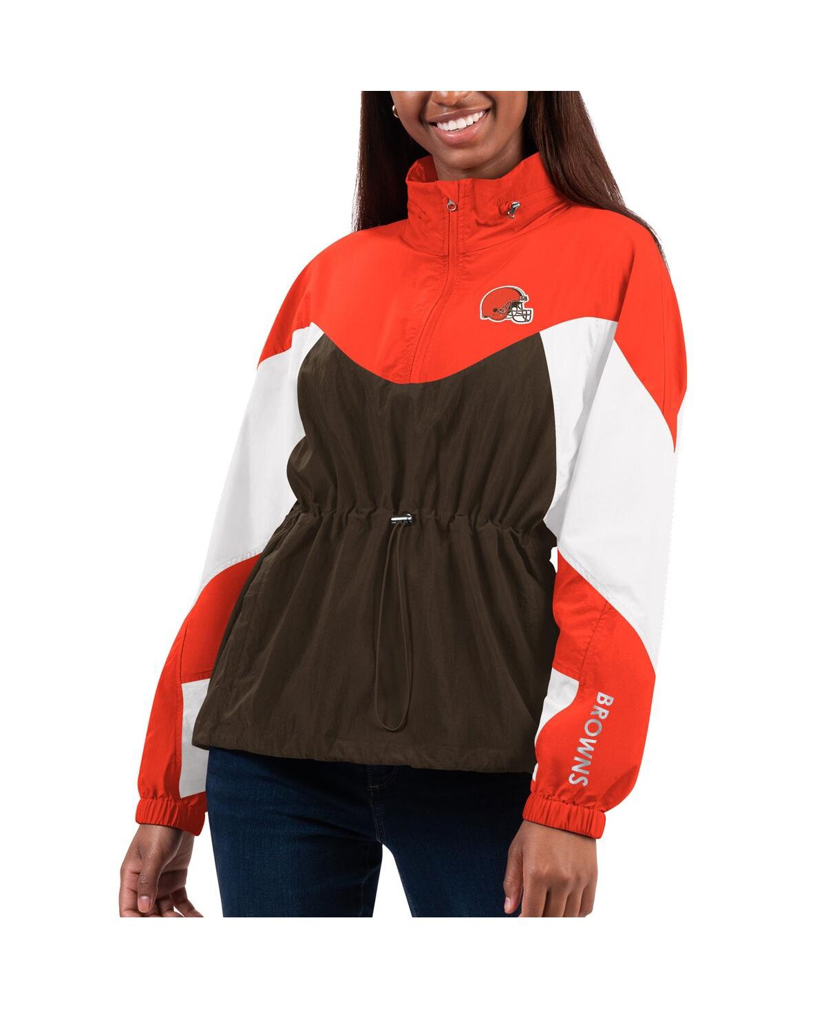 Shop G-iii 4her By Carl Banks Women's  Brown, Orange Cleveland Browns Tie Breaker Lightweight Quarter-zip  In Brown,orange