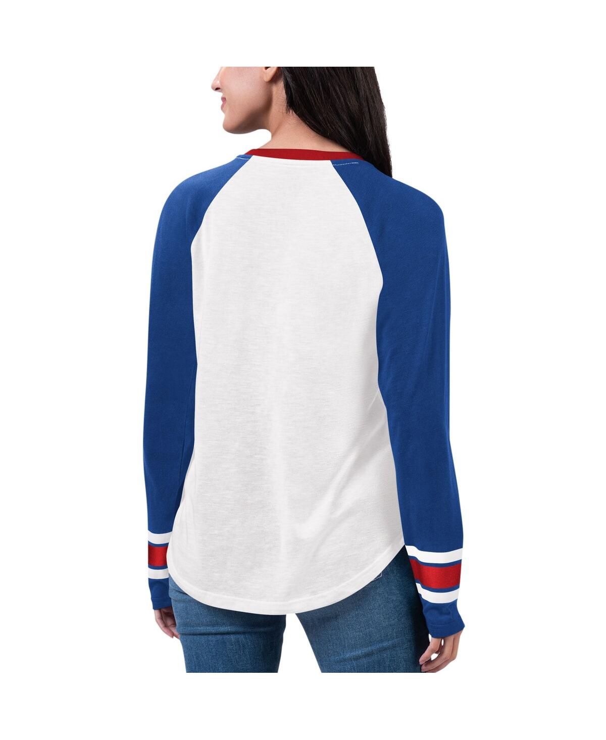 Shop G-iii 4her By Carl Banks Women's  White, Royal New York Giants Top Team Raglan V-neck Long Sleeve T-s In White,royal