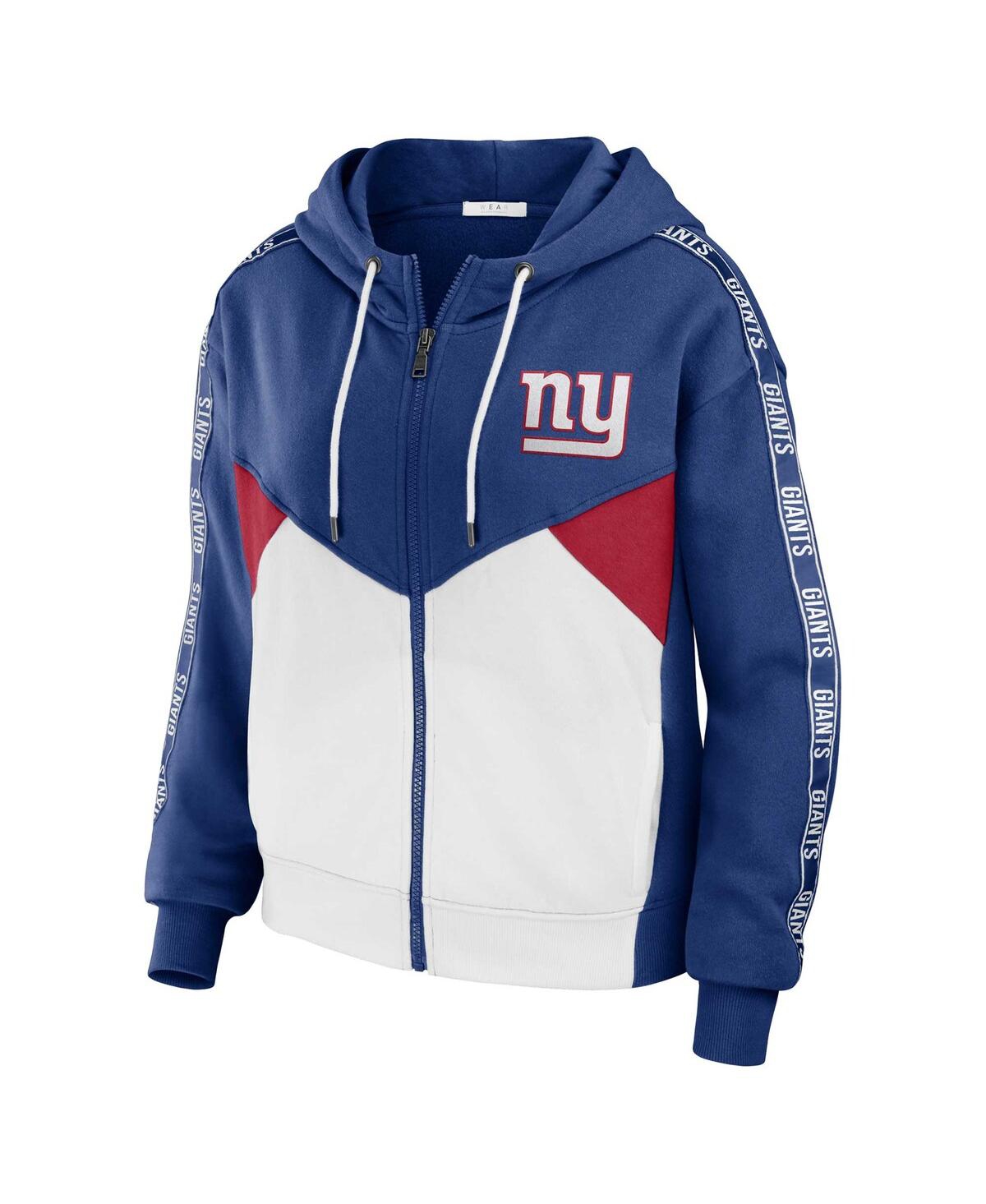 Wear By Erin Andrews Women's  Royal, White New York Giants Plus Size Color Block Full-zip Hoodie In Royal,white
