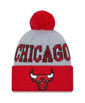 Men s New Era Red Gray Chicago Bulls Tip Off Two Tone Cuffed Knit Hat with Pom Macy s