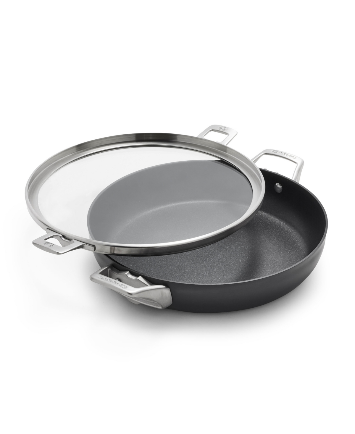 Calphalon Premier Space-saving Hard-anodized Aluminum Nonstick 12" Everyday Pan With Lid In Black,stainless Steel