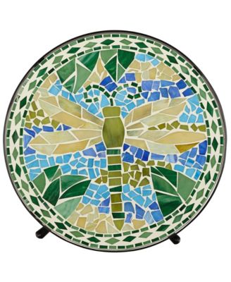 Dragonfly Scene Black Metal Round Outdoor Accent Side Tables 14" Wide Set of 2 Blue Mosaic Tile Tabletop Gracefully Curved Legs Spaces Porch Patio Home House Balcony Deck Shed - Teal Island Designs