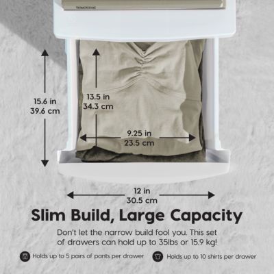 USA 4 Slim Drawer Storage, Organizer Unit for Bedroom, Closet, Kitchen, Bathroom, Laundry Room, Dorm, White Frame with Matte White Front Panels, Set of 1