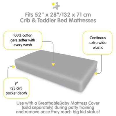 Cotton Percale Fitted Sheet, For 52" x 28" Crib & Toddler Bed Mattress (2-Pack)