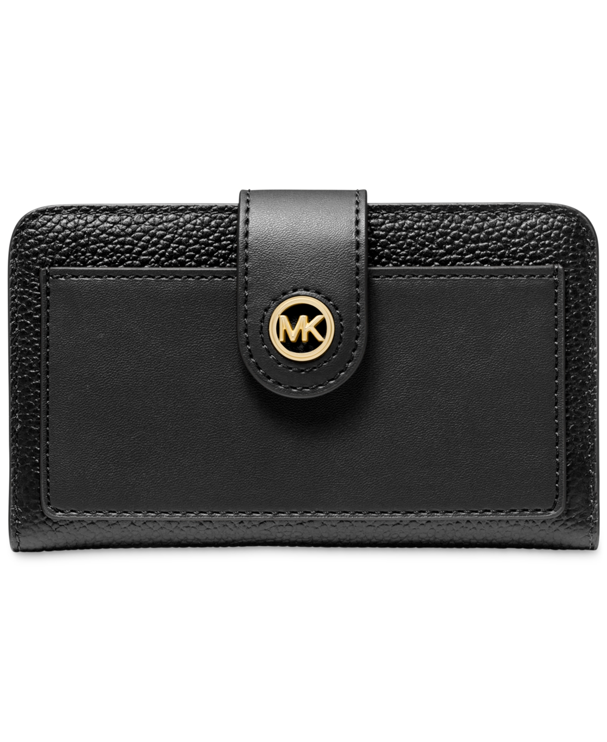 Shop Michael Kors Michael  Charm Medium Tab Pocket Leather Bifold Wallet In Black
