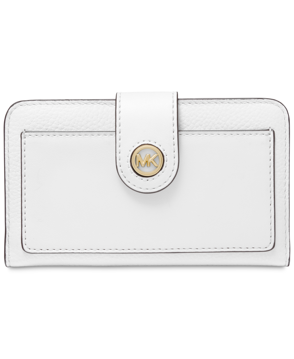 Shop Michael Kors Michael  Charm Medium Tab Pocket Leather Bifold Wallet In Optic White