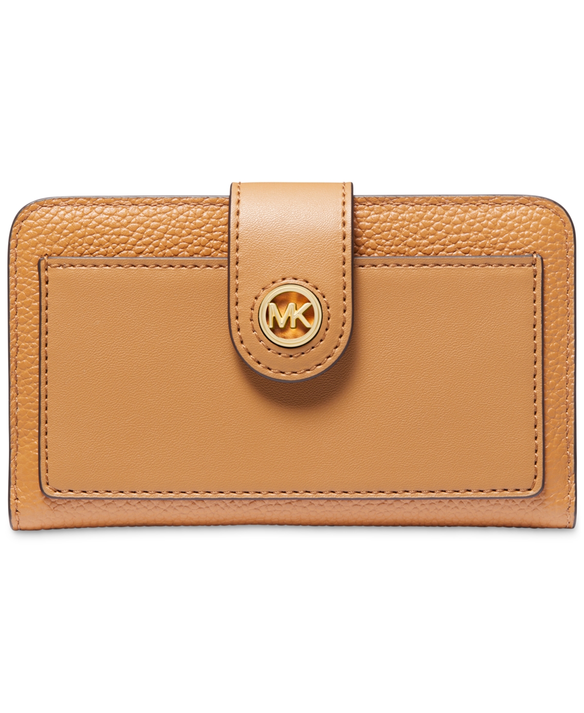 Shop Michael Kors Michael  Charm Medium Tab Pocket Leather Bifold Wallet In Pale Peanut