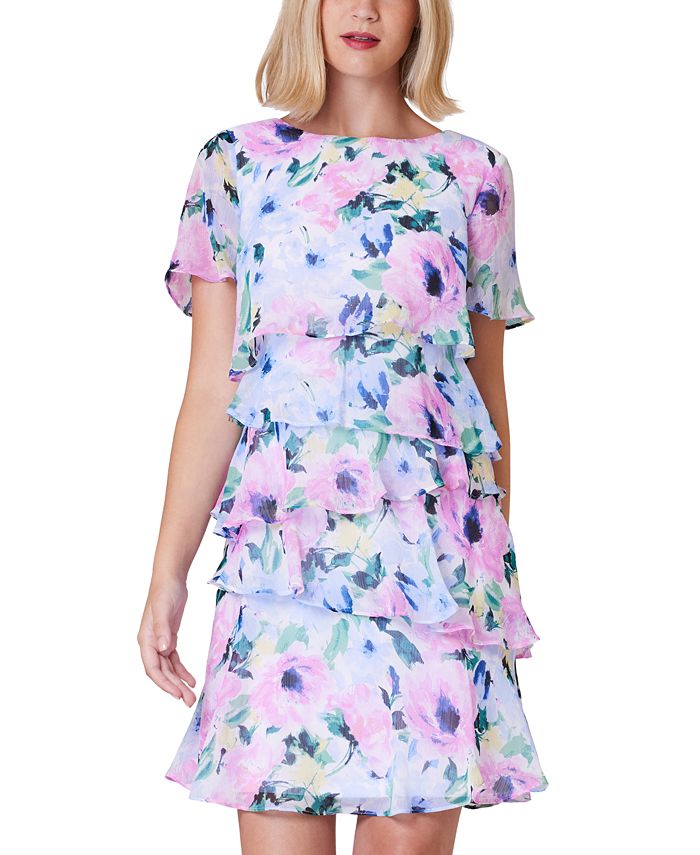 Jessica Howard Petite Printed Ruffle Tiered Chiffon Dress Macy s