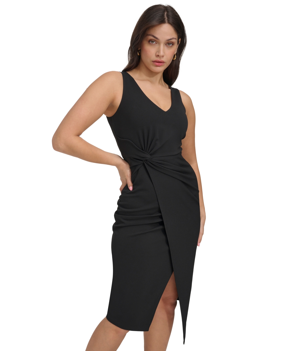 Shop Siena Women's Knotted Asymmetrical-hem Sheath Dress In Black