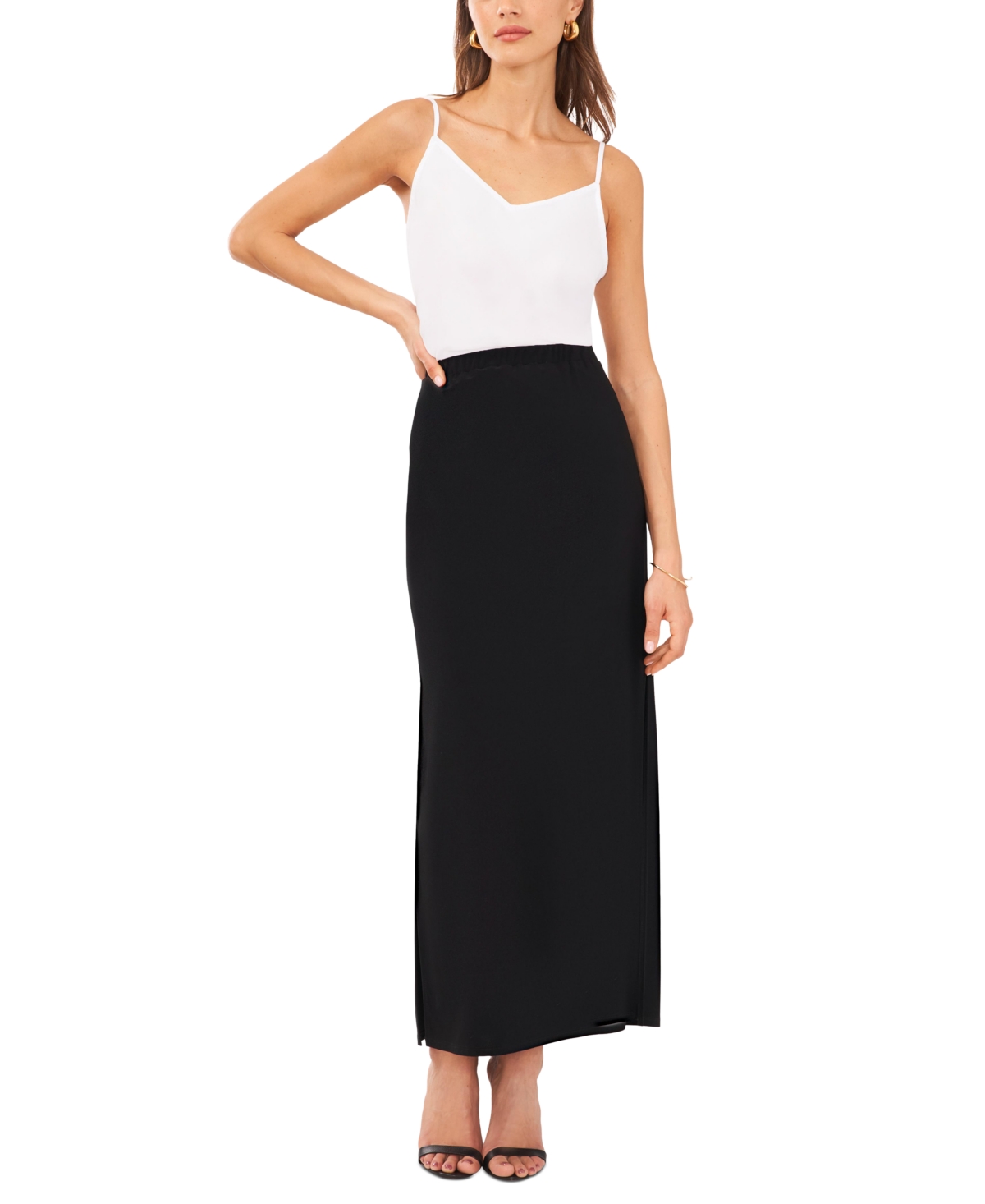 Shop Vince Camuto Women's A-line Side Slit Maxi Skirt In Rich Black