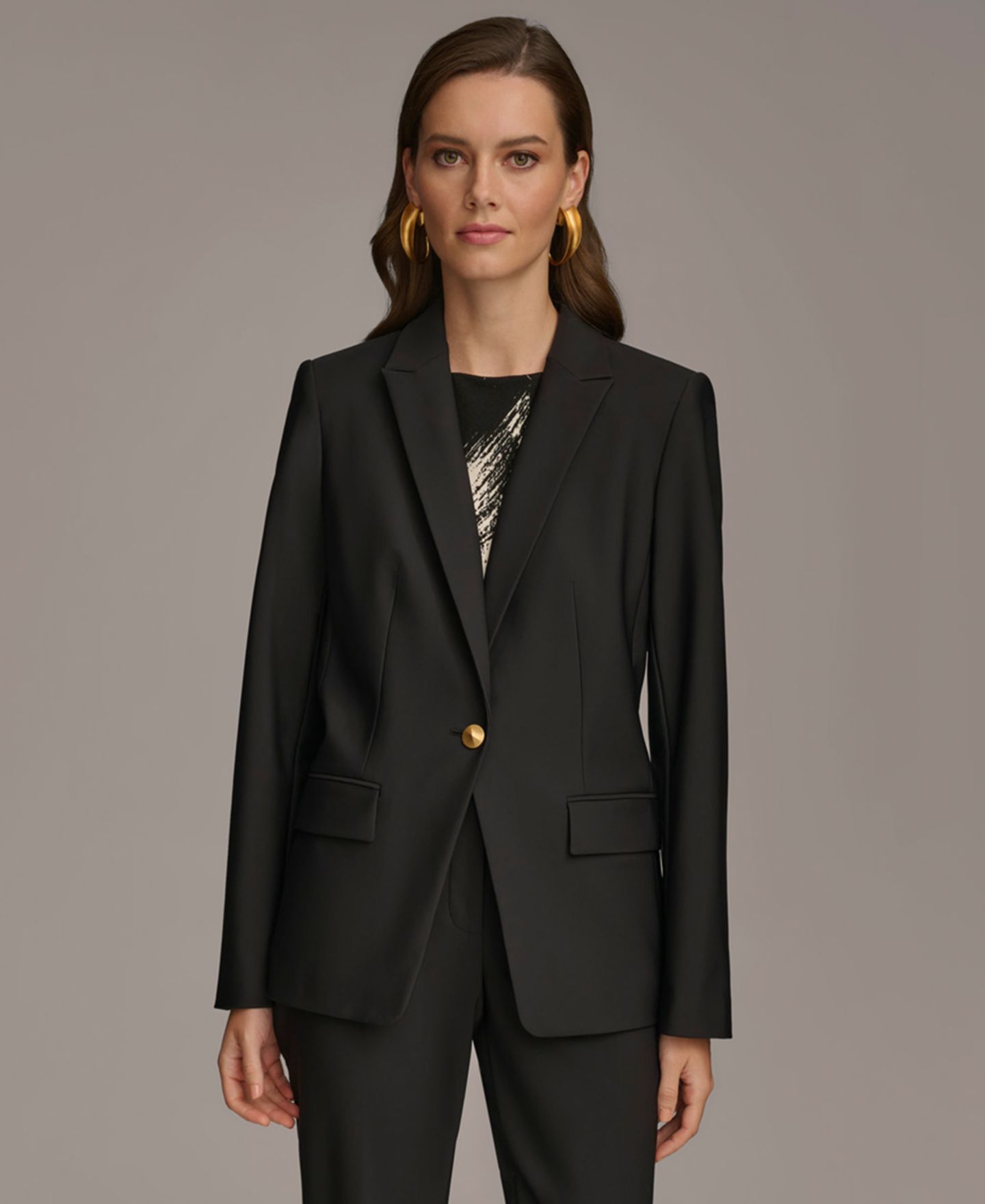 Женский пиджак Donna Karan New York One Button Blazer, цвет: Чёрный — фото 4