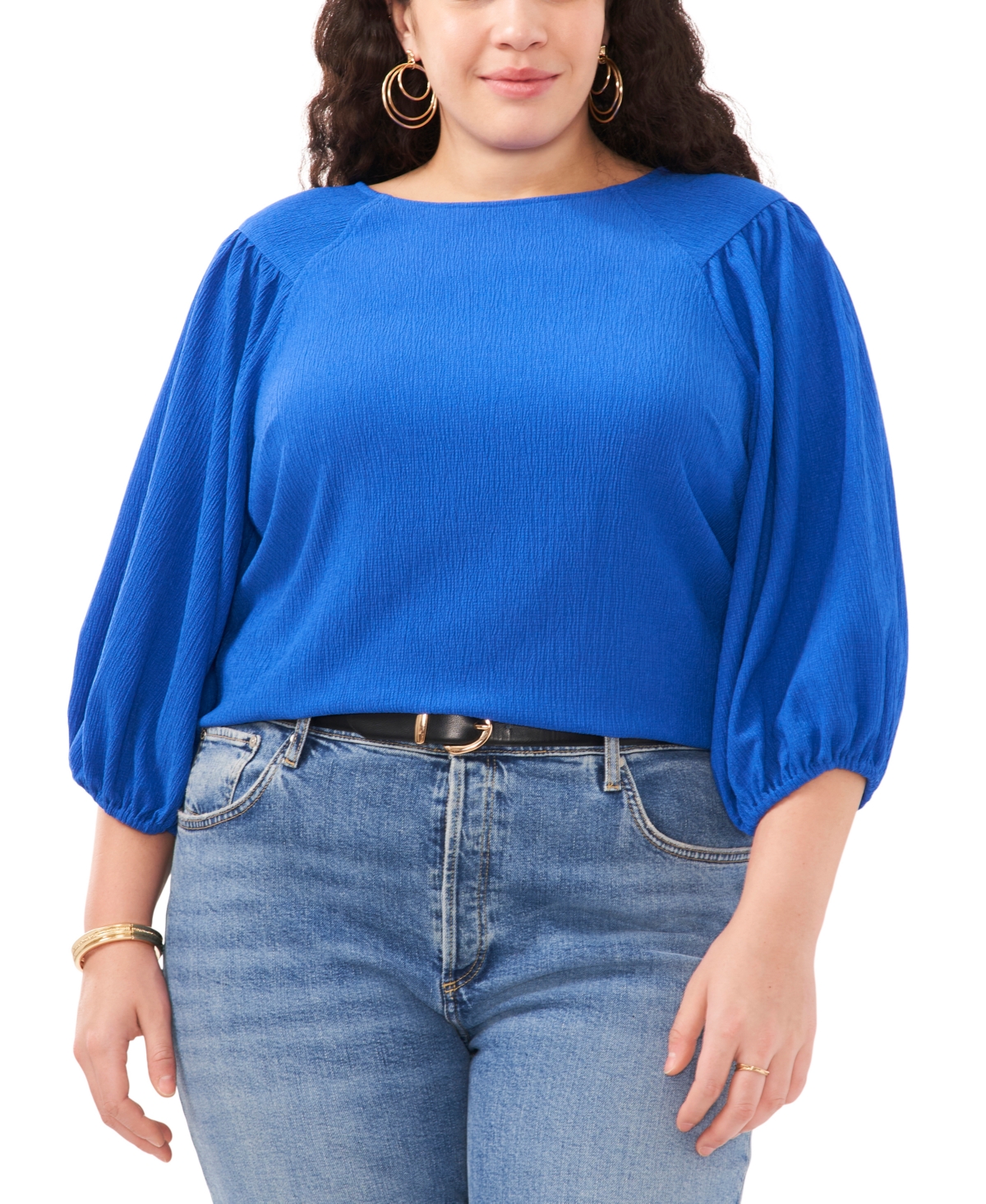Shop Vince Camuto Plus Size Puff 3/4-sleeve Knit Top In Cobalt