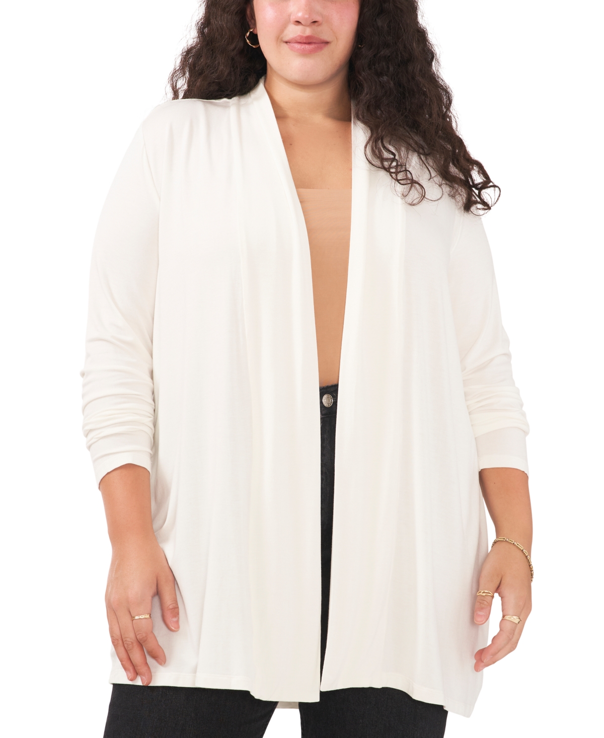Shop Vince Camuto Plus Size Solid Open-front Cardigan Sweater In New Ivory