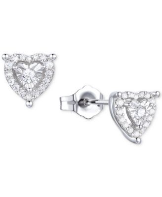 Diamond Heart Halo Stud Earrings 1 4 ct. t.w. in Sterling Silver