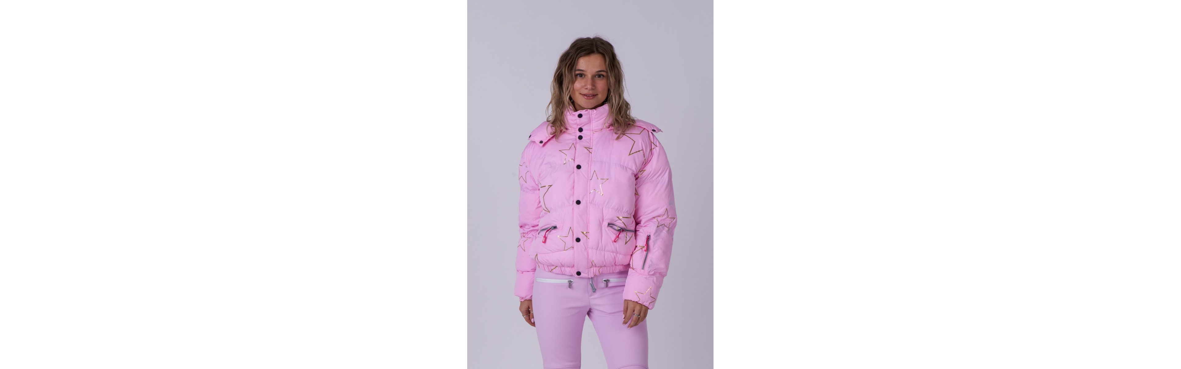 Women's Pink with Stars Chic Puffer Jacket