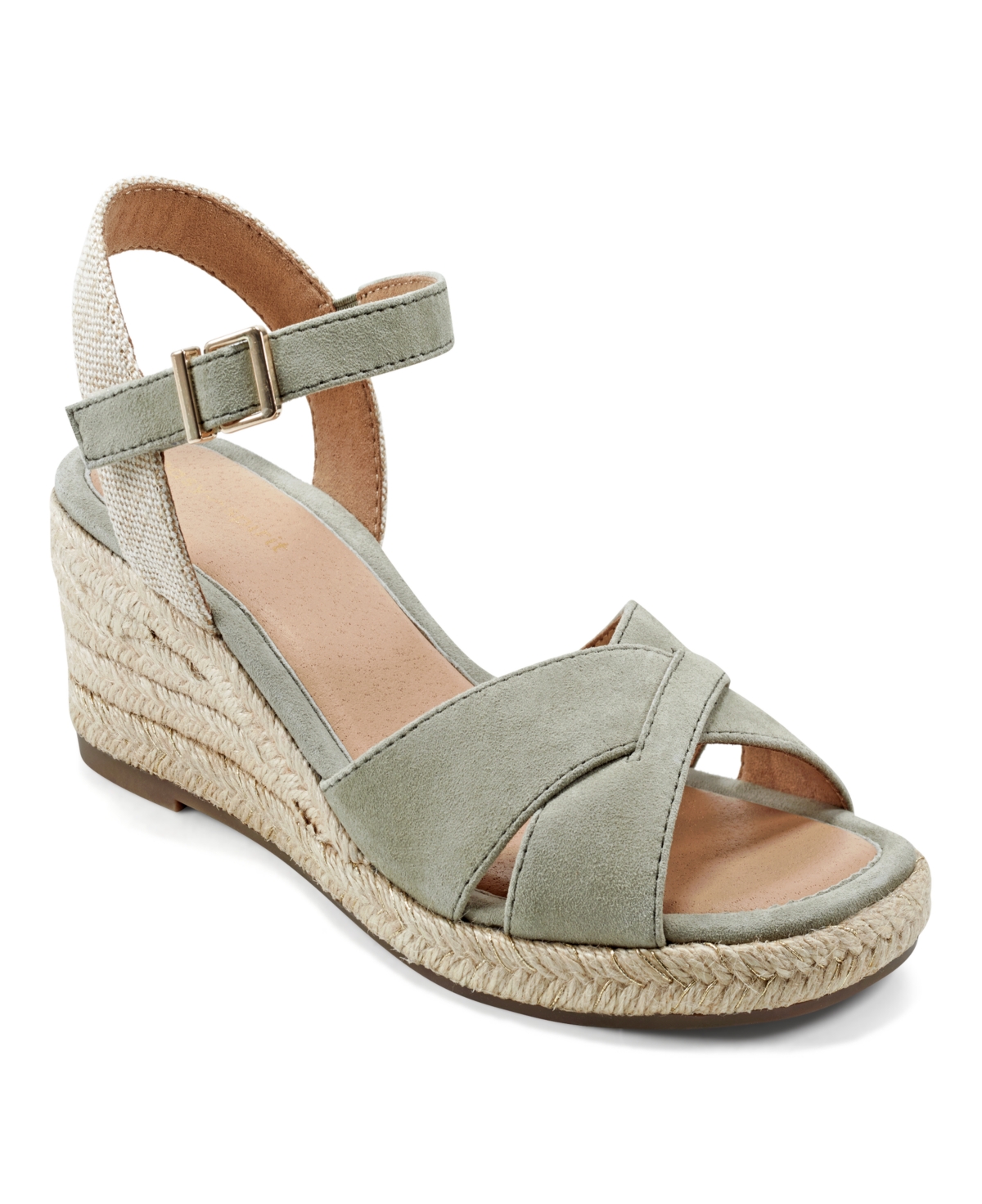 Easy Spirit Women's Shandra Ankle Strap Round Toe Wedge Sandals - Light Green- Suede and Textile
