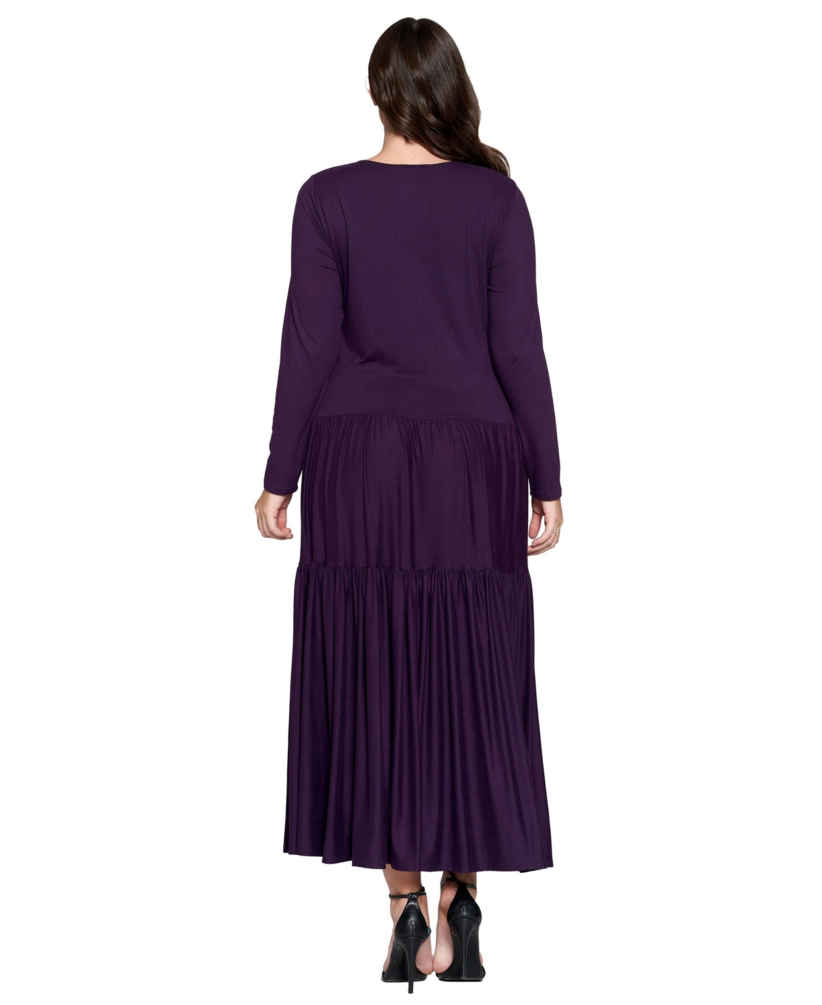 L I V D Plus Size Tiered Maxi Dress with Long Sleeves