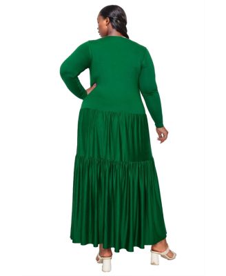 Plus Size Tiered Maxi Dress with Long Sleeves
