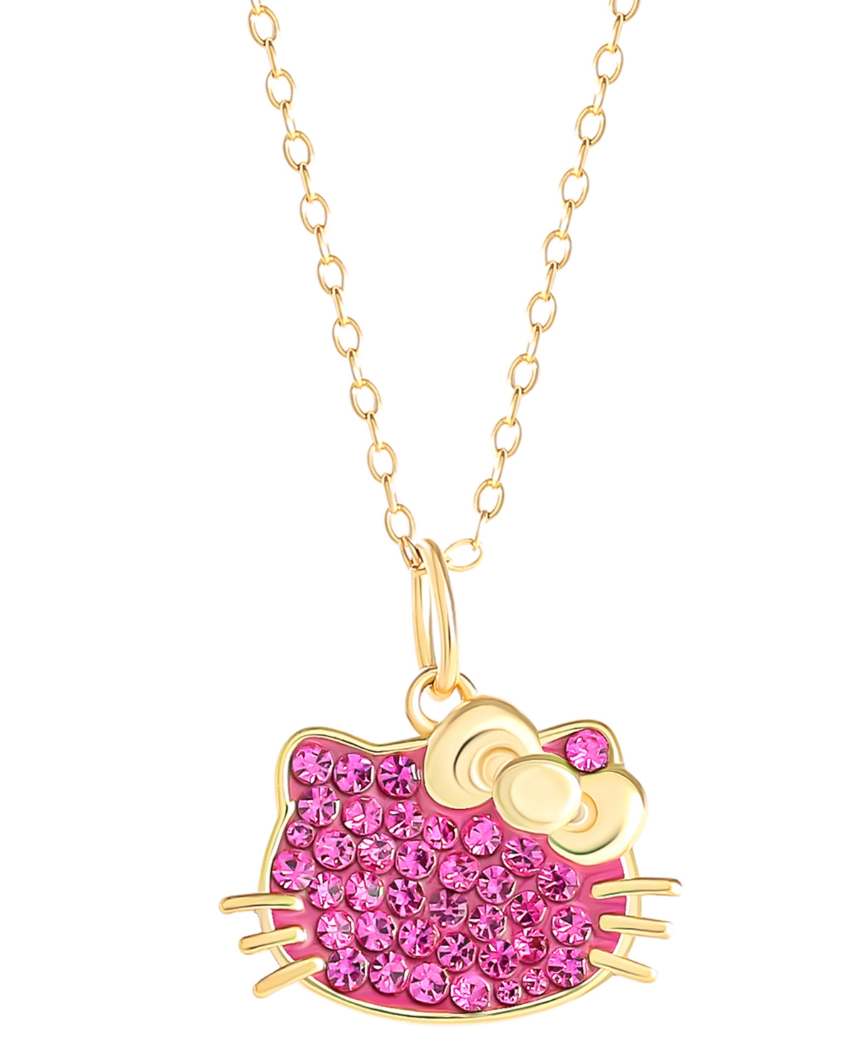 Shop Macy's Hello Kitty Fuchsia Crystal & Enamel Cluster Silhouette 18" Pendant Necklace In 18k Gold-plated Ster In Gold Over Silver