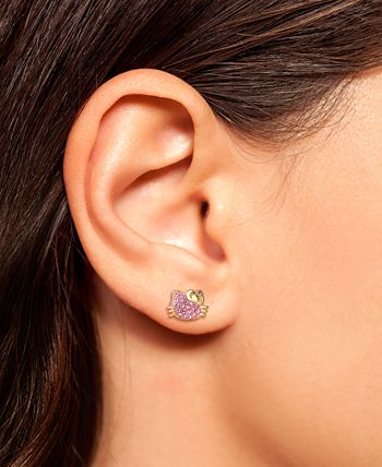 Macy's Hello Kitty Crystal Pavé & Enamel Stud Earrings in 18k Gold