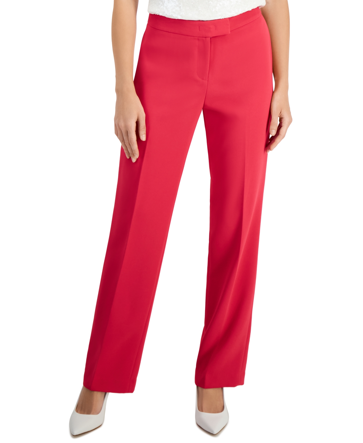 Shop Anne Klein Women's Solid Mid-rise Bootleg Ankle Pants In Rich Camellia