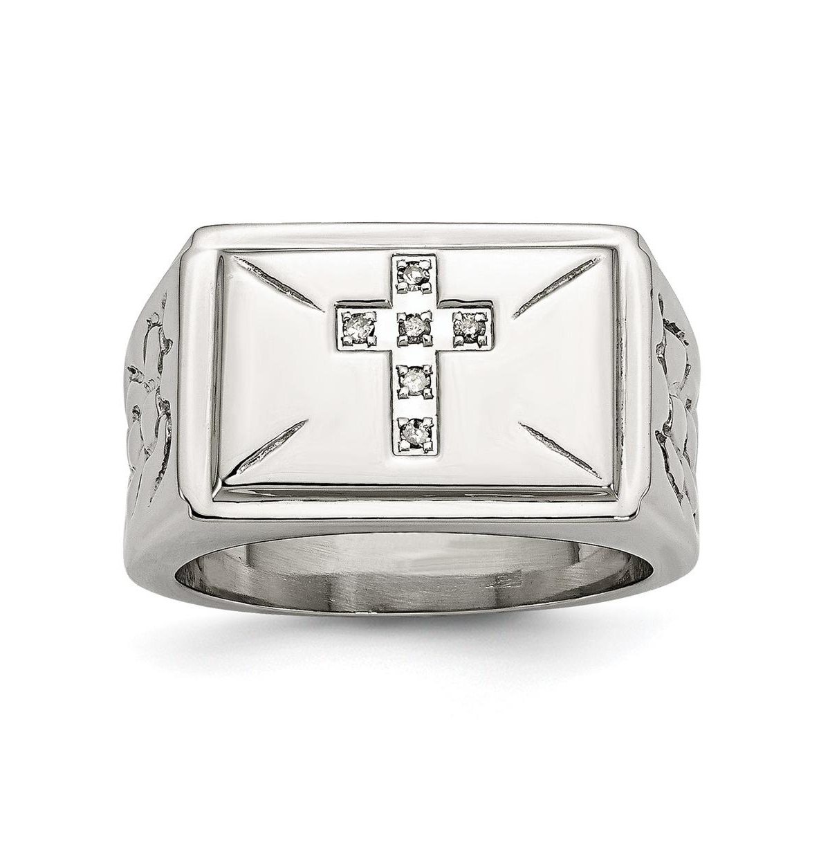 Stainless Steel Cubic Zirconia Cross Band Ring - Silver