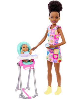 Skipper Babysitters Inc. and Play Set, Includes Doll with Black Hair, Baby, and Mealtime Accessories, 10 Piece Set