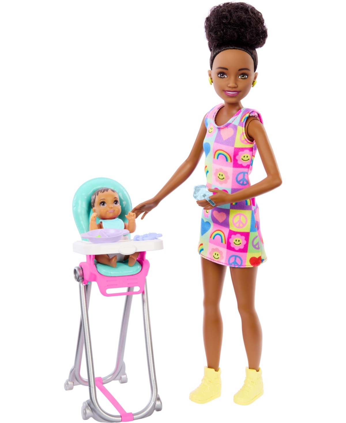 Shop Barbie Skipper Babysitters Inc. And Play Set, Includes Doll With Black Hair, Baby, And Mealtime Accessories In Multi