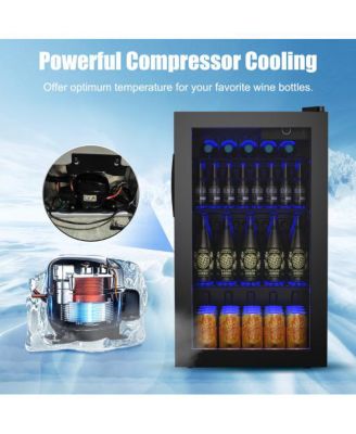 120 Can Beverage Fridge with Glass Door, Compact Drink Cooler for Home or Office