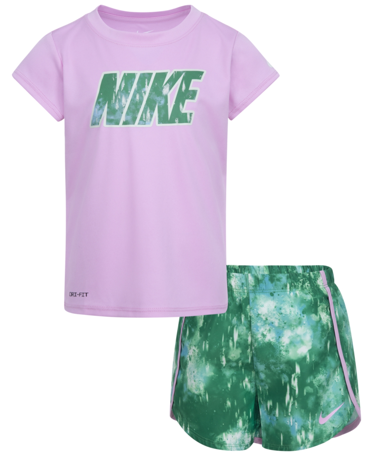 Shop Nike Little Girls Dri-fit T-shirt And Sprinter Shorts, 2 Piece Set In Stadium Green
