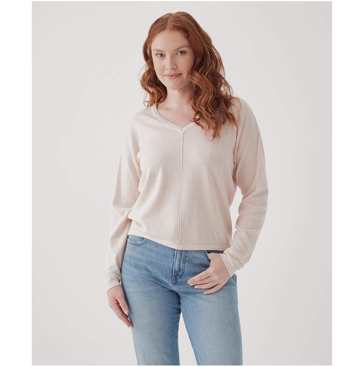 Organic Cotton Classic Fine Knit Relaxed Sweater - Blush heather