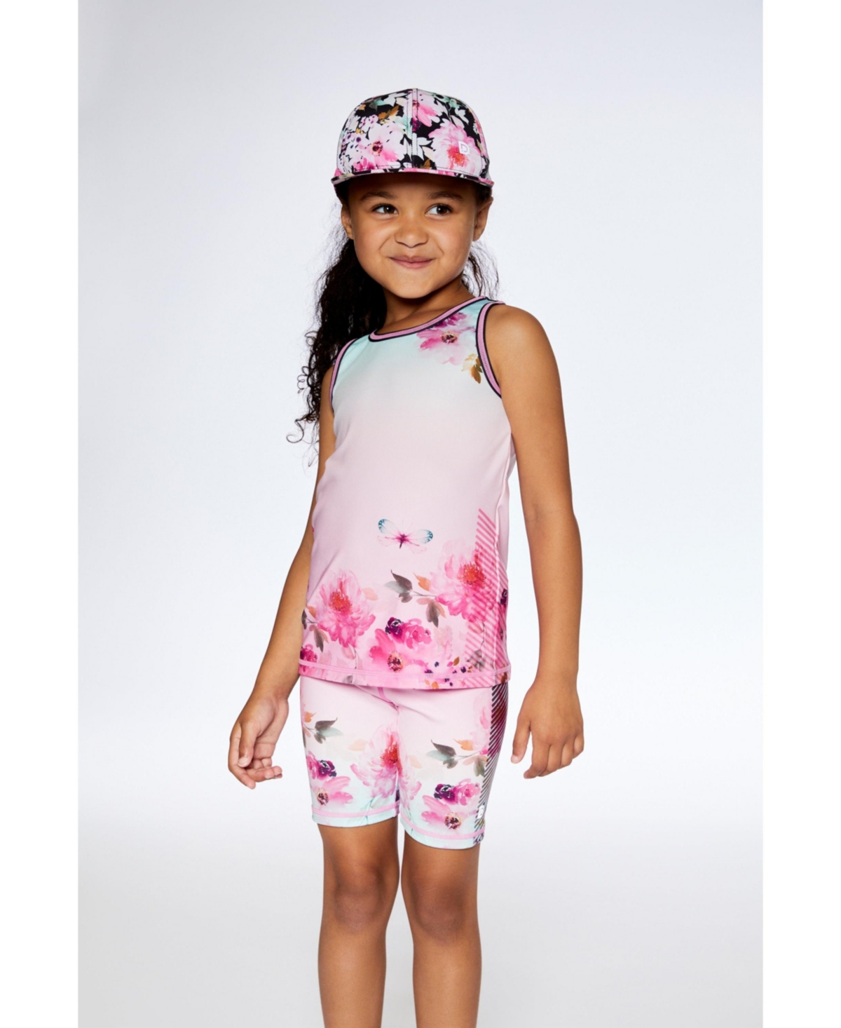 Girl Athletic Biker Shorts- Toddler Child - Gradient pink printed big flowers