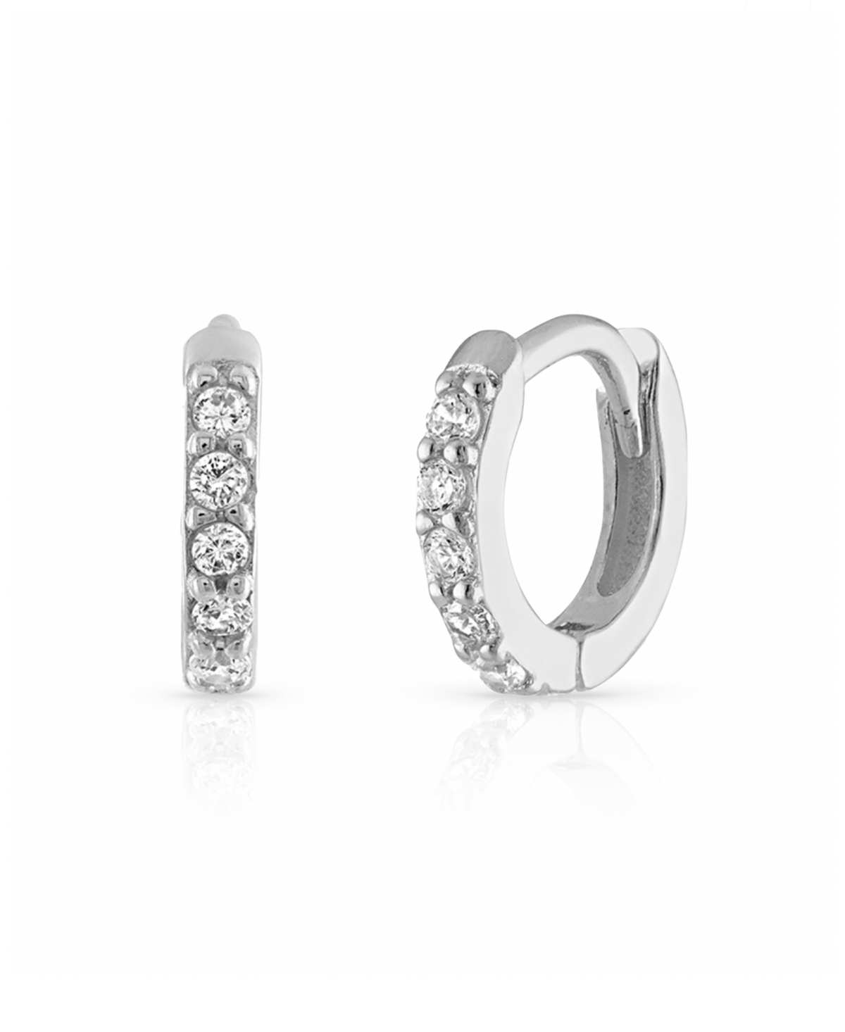 Pave Huggie Hoops in 14k Gold over Sterling Silver or Sterling Silver, 9mm - Silver