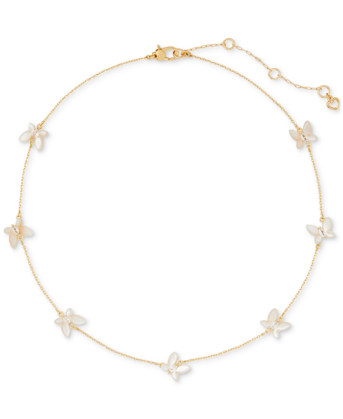 Gold-Tone Cubic Zirconia & Mother-of-Pearl Butterfly Scatter Necklace, 16" + 3" extender - White Multi