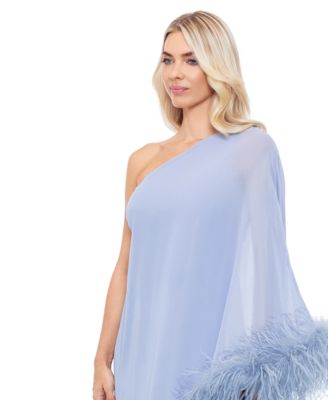 Betsy & Adam Women's Asymmetric-Neck Feather-Trim Dress - Macy's