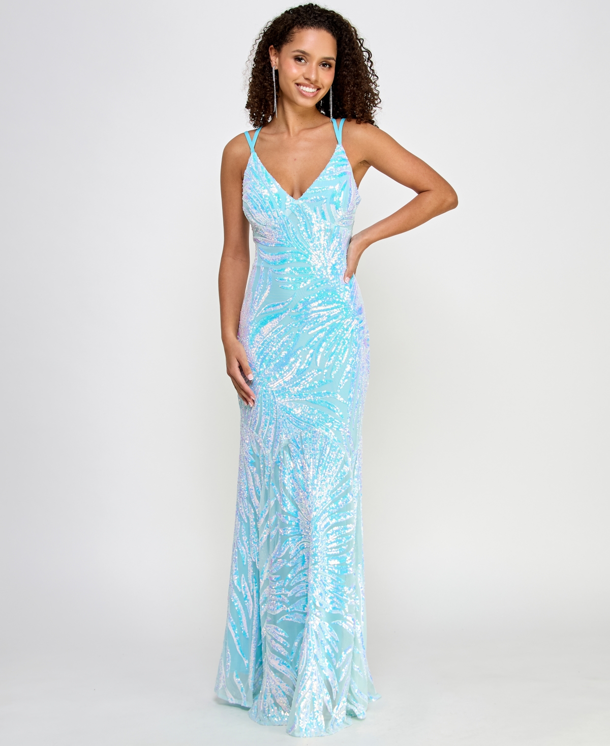 Shop Morgan & Company Juniors' Sweetheart-neck Sleeveless Sequin Gown In Baby Blue