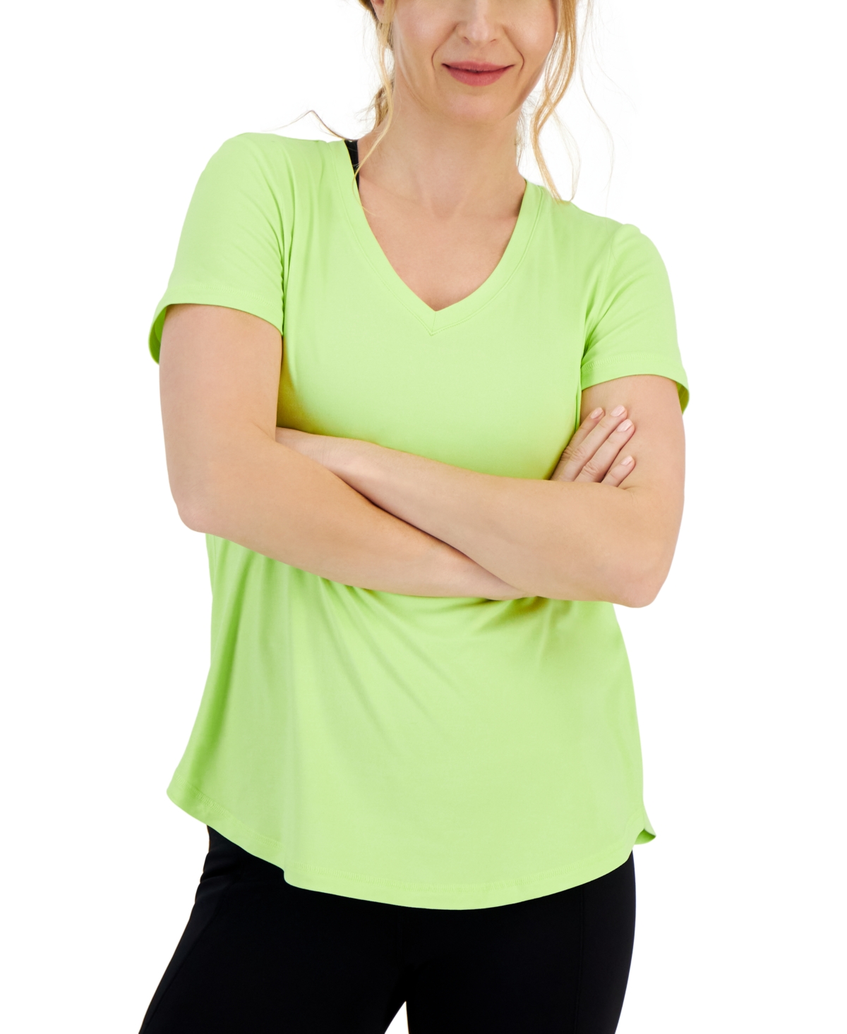 Id Ideology Women's V-neck Performance T-shirt, Created For Macy's In Acid Lime