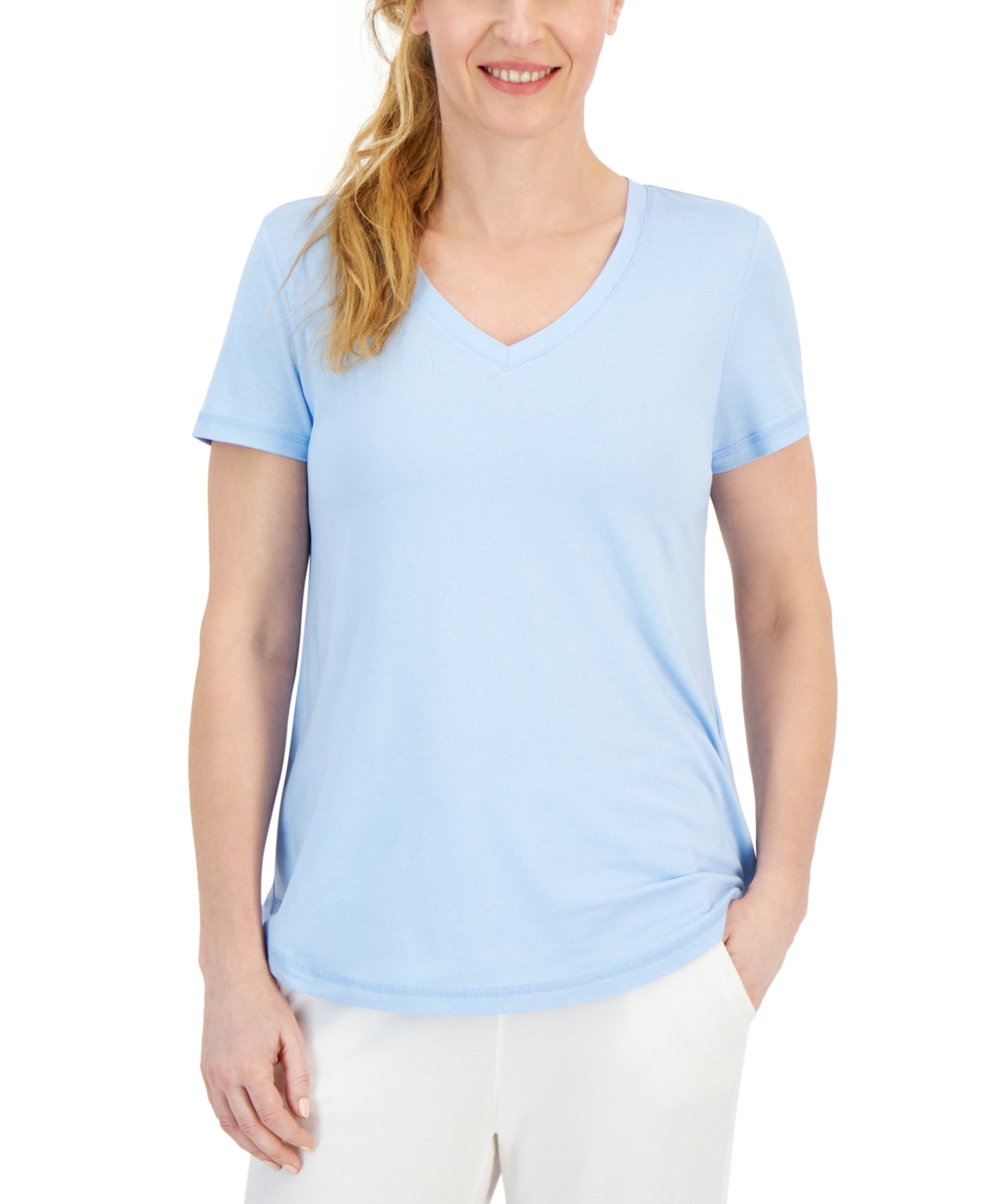 Id Ideology Women's V-neck Performance T-shirt, Created For Macy's In Skysail Blue
