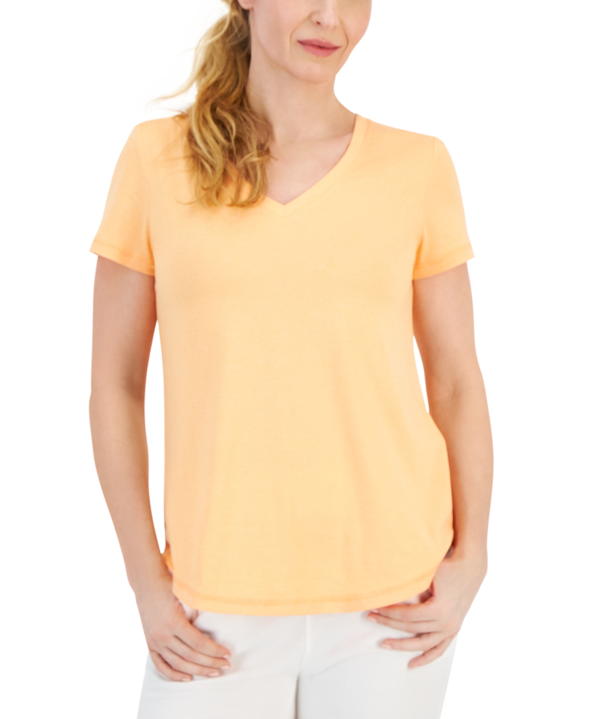 Id Ideology Women's V-neck Performance T-shirt, Created For Macy's In Melon Sorbet