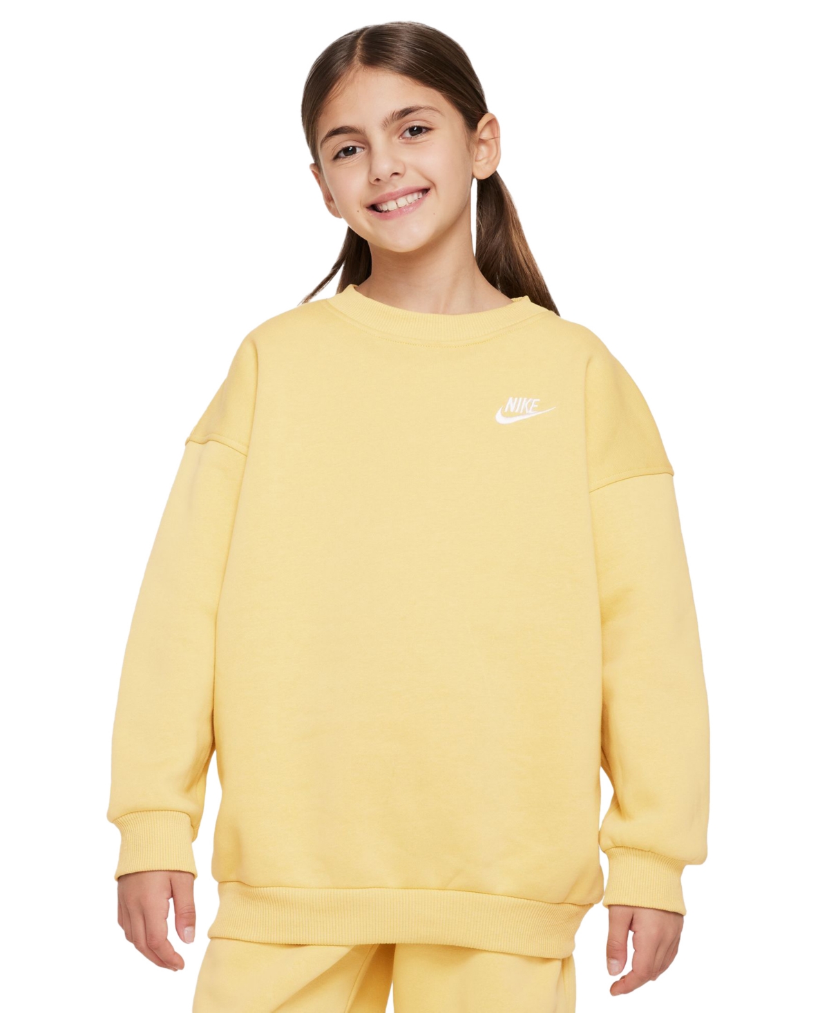 Shop Nike Big Girls Sportswear Club Fleece Oversized-fit Sweatshirt In Stngld,whi